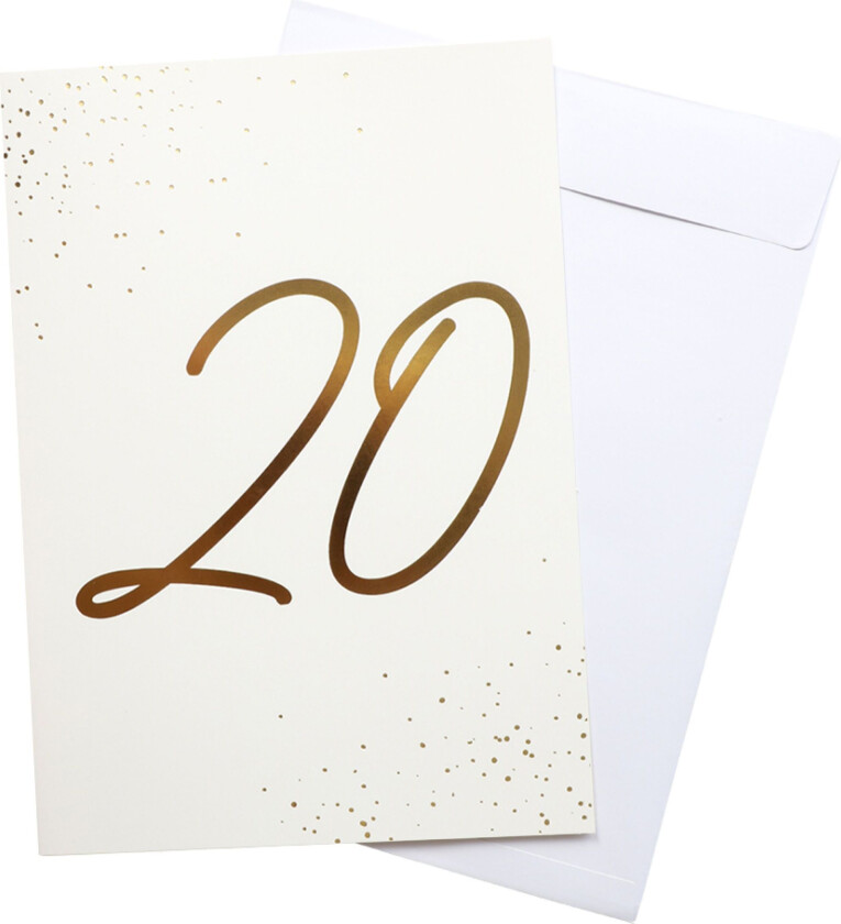 Bilde av Gratulasjonskort Gull Tall med Konvolutt - Tall 20