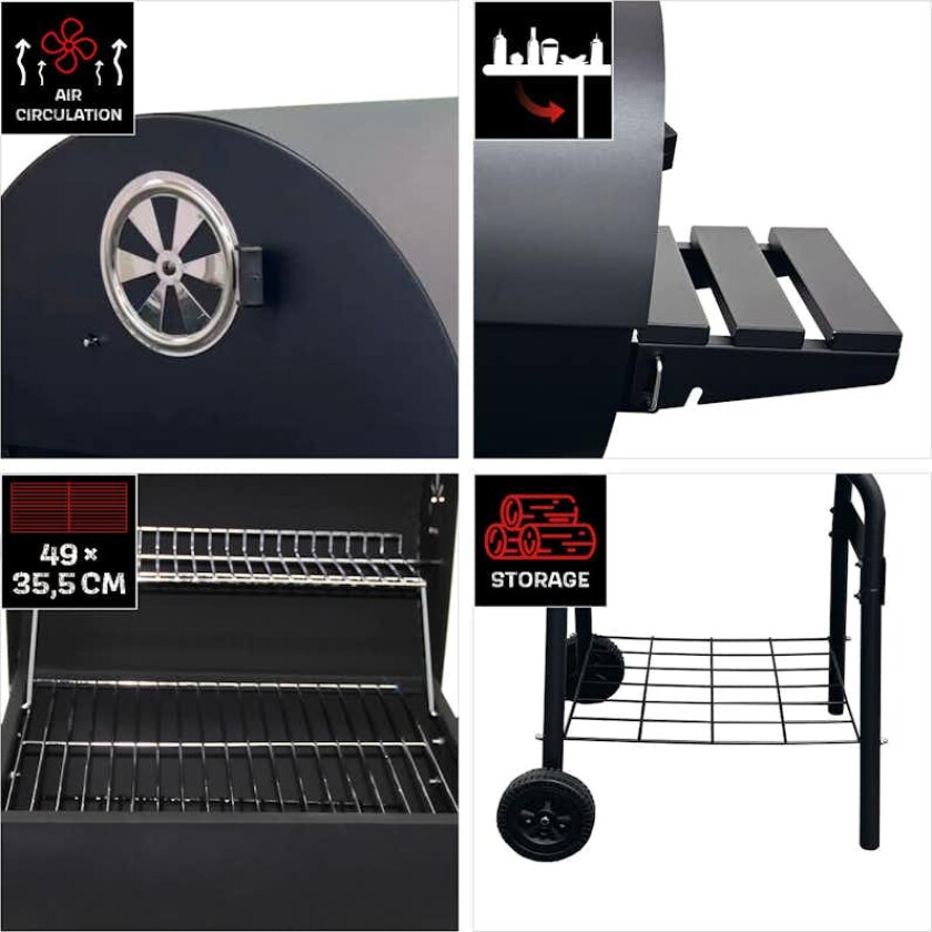 Kullgrill Landmann Grilltønne 550 Stål med Sidebord og Termometer