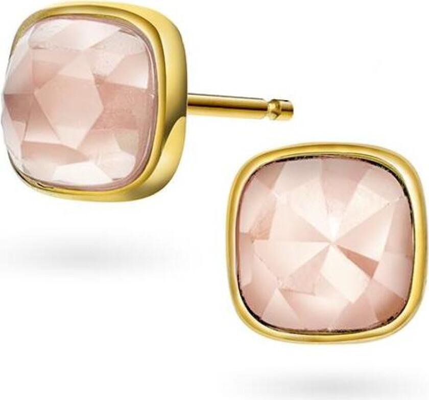 Øredobber i 925 forgylt sølv med rosa opal