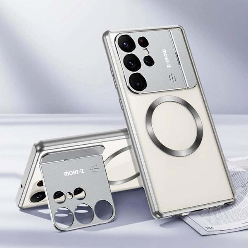 Etui til Samsung Galaxy S24 Ultra med Usynlig Stativ for Kamera, Kompatibel med MagSafe, 360 Graders Beskyttelse Magnetisk Metall Bumper Bakside PC Deksel