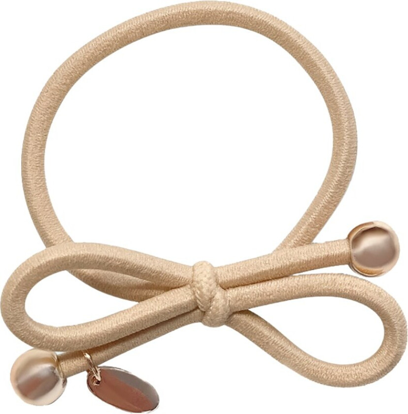 Hair Tie With Gold Bead Soft Cream