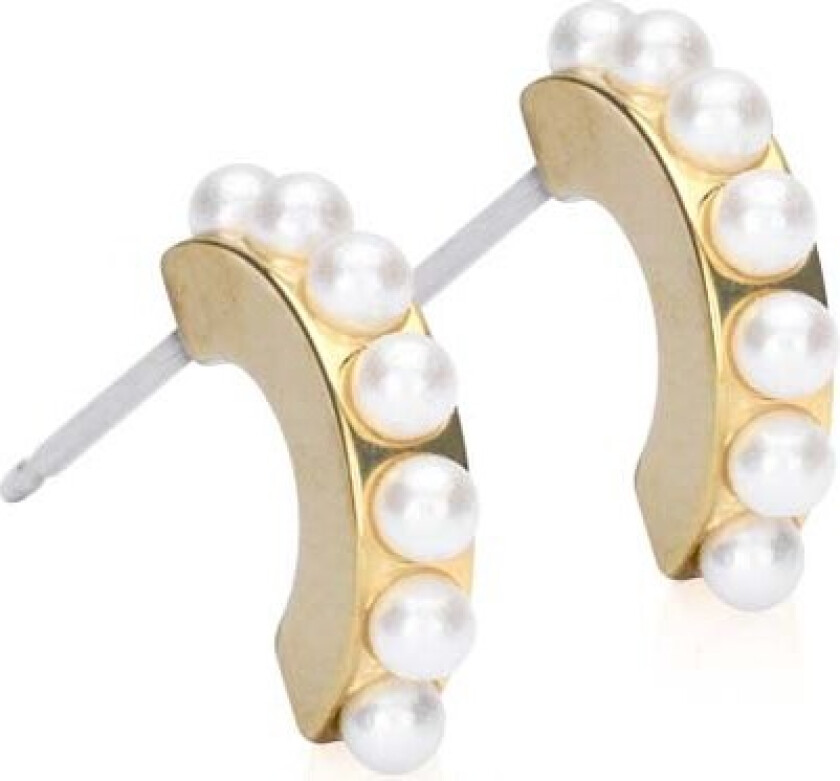 Golden Titanium Pendant Pearl Curved 10 mm, White