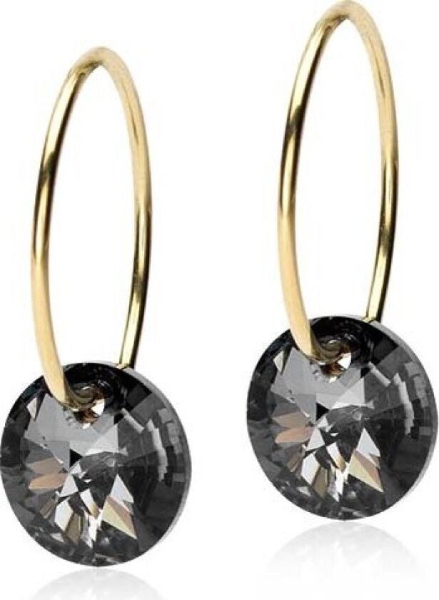 Golden Titanium Ear Ring 14 mm, Round 8 mm Black diamond