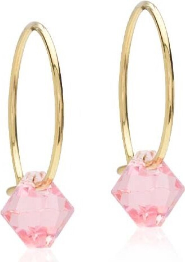 Golden Titanium Ear Ring 14 mm, Bicone 6 mm Light Rose