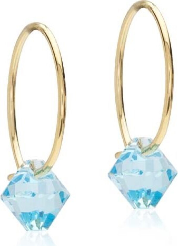 Golden Titanium Ear Ring 14 mm, Bicone 6 mm Aqua Marine