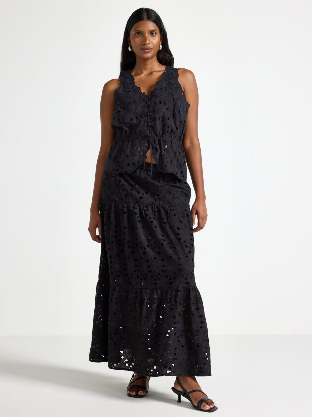 Maxi skjørt med broderie anglais