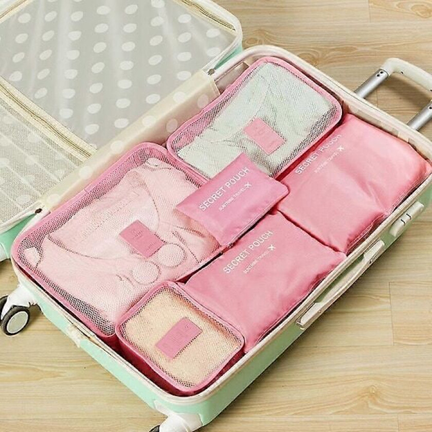 Bilde av 6 stk. Sett Reisekoffert Organizer Vesker Bagasje Pakkekuber For Reise Organizer Oppbevaring Sko Klær Bagasje Organizer Vesker