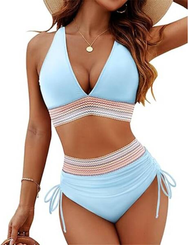 Sommer Hot Sale Dame Høy Midje Magekontroll Bikini Sett Lyseblå