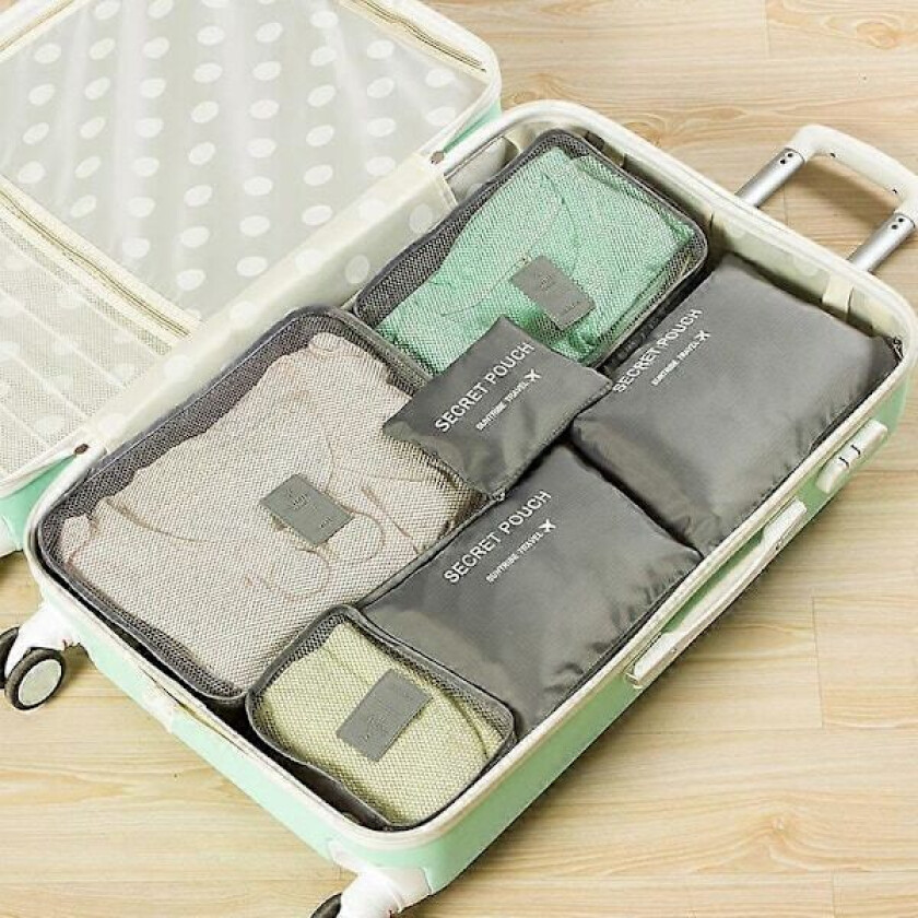 6 stk. Sett Reisekoffert Organizer Vesker Bagasje Pakkekuber For Reise Organizer Oppbevaring Sko Klær Bagasje Organizer Vesker