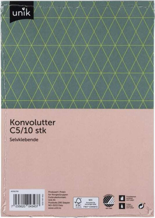 Konvolutt C5 Selvklebende Mappe 10stk