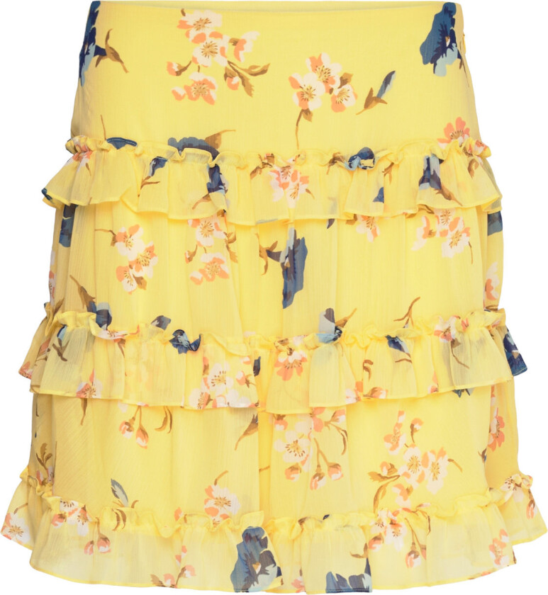Floral Ruffle-Trim Georgette Miniskirt Kort Skjørt Yellow Lauren Ralph Lauren