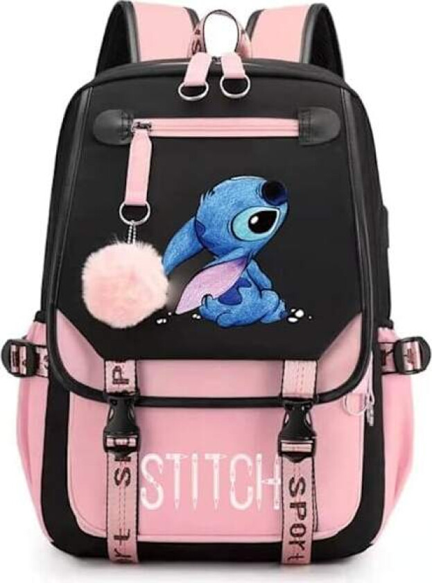 Jenter Skolesekk Stor Kapasitet Stitch Ryggsekk Casual Rosa, Flerfarget