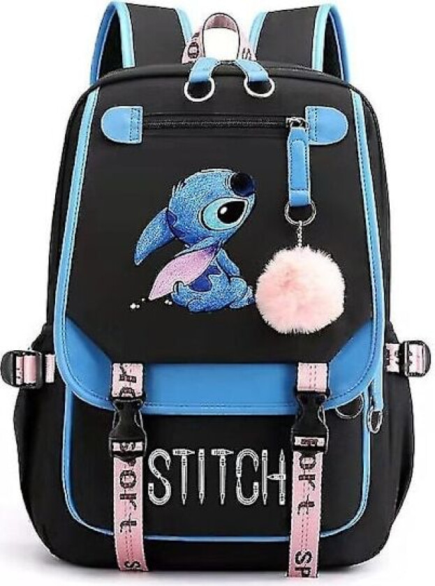 Ny produktkampanje! Høykvalitets Stitch USB Oppladbar Ryggsekk, Skolesekk, Reiseveske - Perfekt BLÅ
