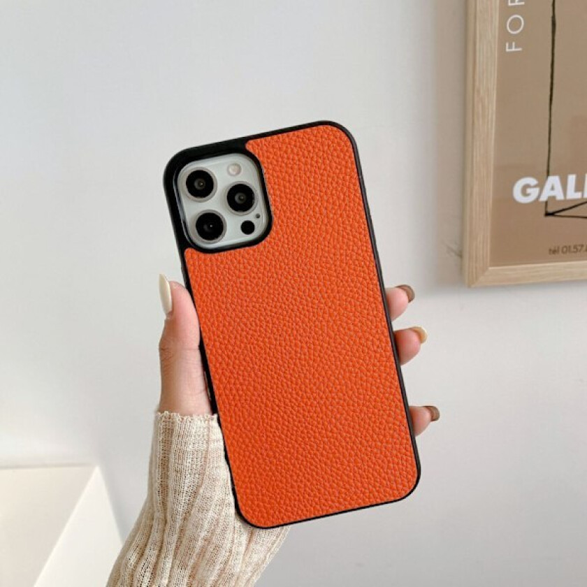 Deksel til iPhone 13mini oransje litchi-lær retro mønster
