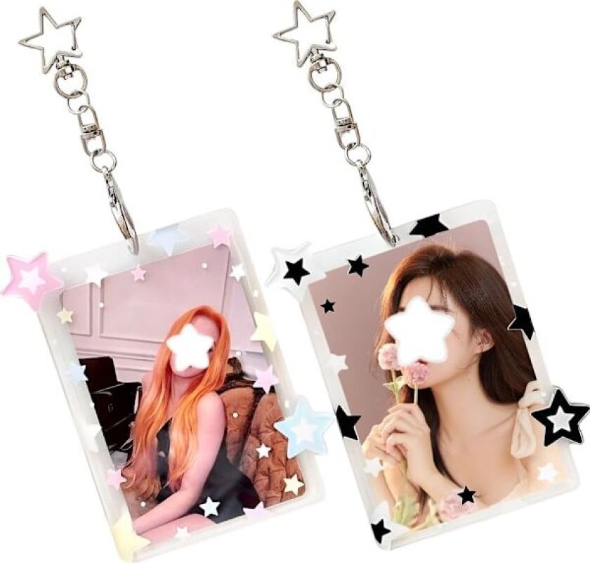 2 stk. Stjerne Kpop Fotokort Holder Nøkkelring 3 Tommers Fotokort Holder Fotokort Nøkkelring Akryl Søt Fotokort Holder PC Holder Kpop Fotokort Holder wi