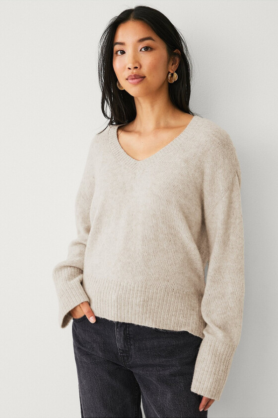 Vid, v-ringet hals genser - Beige
