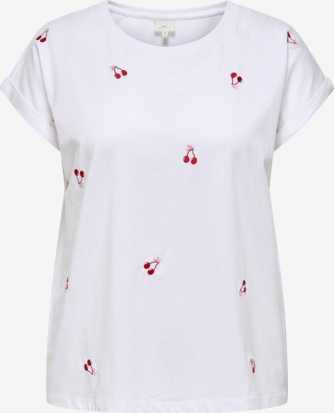 Topp varMilda S/s O-neck AO Emb Top Jrs - Hvit