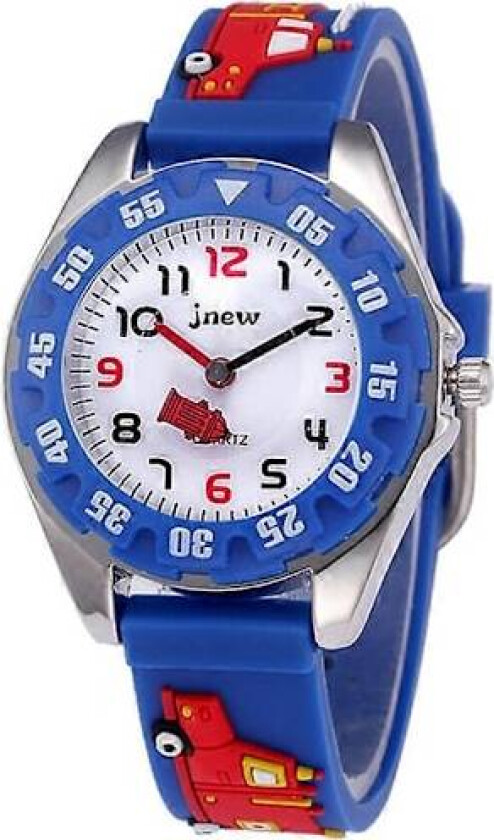 3D Tegneserieklokke Brannbil Barn Quartz Klokke Silikongummirem Armbåndsur Student Tid Klokke Armbåndsur for Gutter Jenter Blå