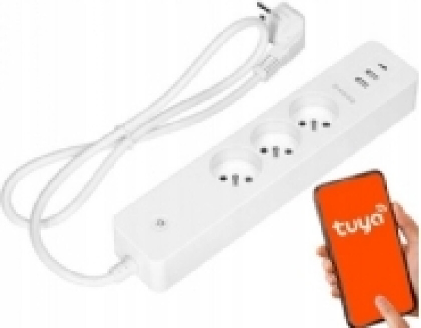 Orno Skjøteledning med 3 stikkontakter, jording og 2xUSB-bryter, Tuya Smart Wi-Fi, balta