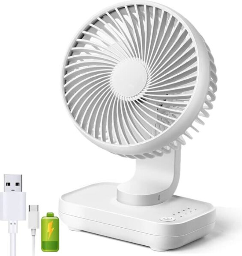 Bordvifte 4 Hastigheter Stille 90° Variabel Mini Skrivebordsvifte USB Oppladbar Perfekt for Soverom (Hvit)
