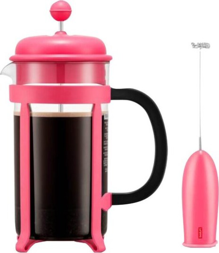 Java presskanne og melkeskummer rosa