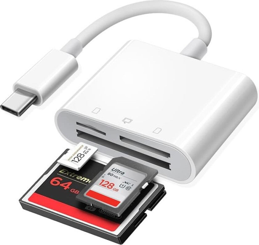 NÖRDIC USB-C kortleser 3 spor CF, SD, MicroSD UHS-I