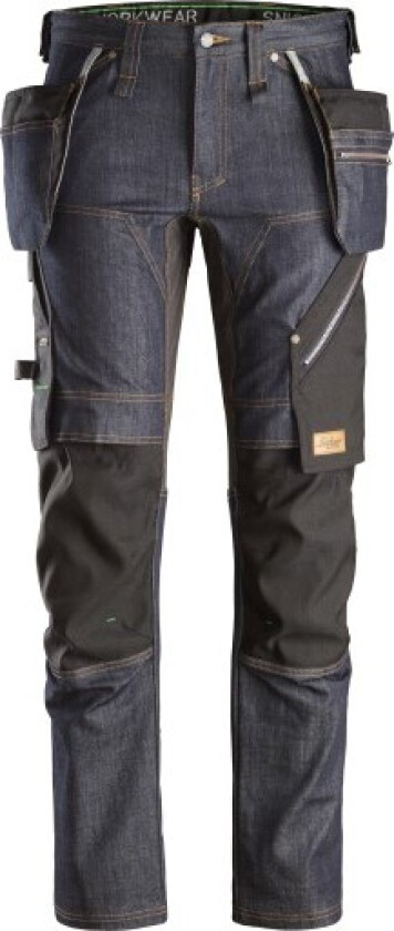 Snickers FW-bukse 6955 med hylsterlommer, denim/svart, størrelse 108