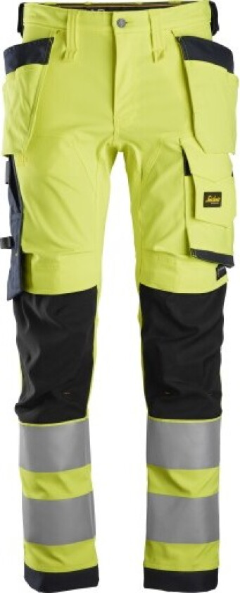 Snickers stretchbukser 6243, hylsterlommer, gul/marine på 2, størrelse 58