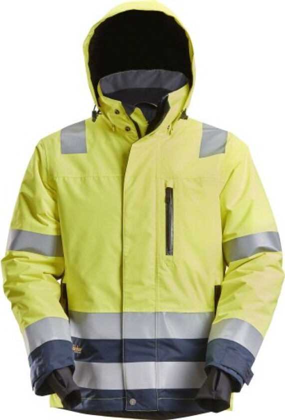 Snickers High-Vis vinterjakke, 1132, vanntett, gul/marine, på 3 S