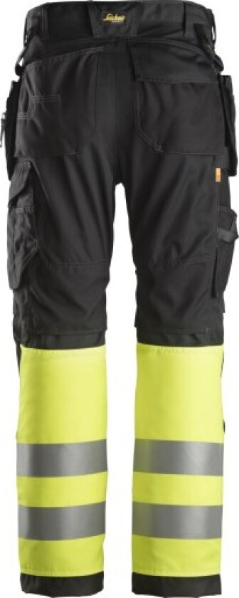 Snickersbukse + hylsterlommer, 6233 High-Vis svart/gul, kl.1, 62