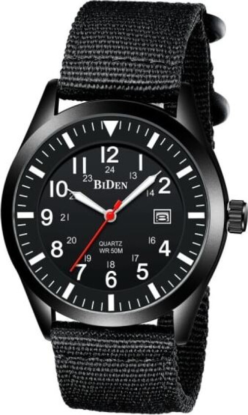 Herreklokker Militærklokker for menn Analog kvartsklokke Militærklokke for menn Vanntette armbåndsur Dato (Svart skall Svart urskive Svart nylonrem)