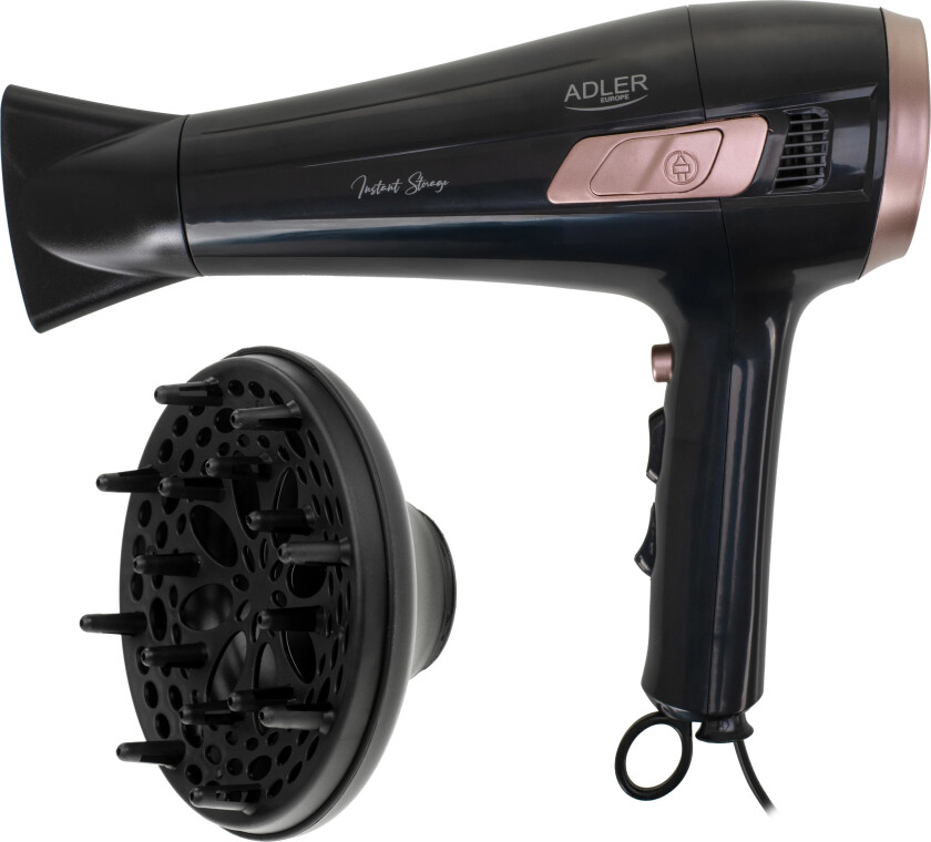 AD 2283 Hårtørrer med Diffuser - 2400W, 3 Temperaturinnstillinger - Sort