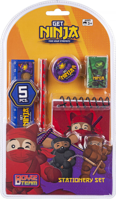 Skrivesett - 5 Deler: Notatbok, Blyant, Viskelær, Blyantspisser, Linjal (3+år)