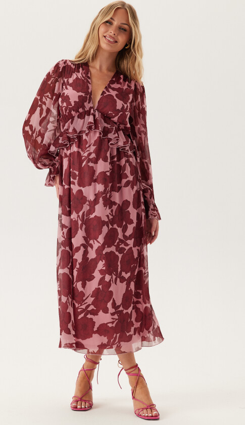 Frill L/S Chiffon Midi Dress