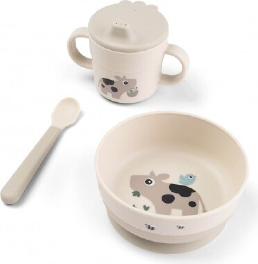 Første Spisesett Med Sugekopp - Tiny Farm, Sand