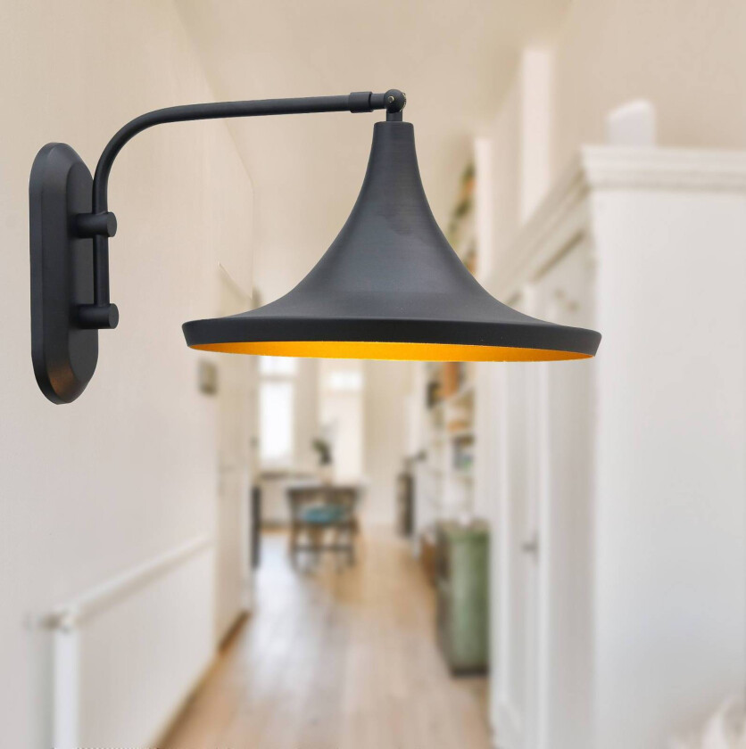 Genish vegglampe, svart, bredde 30 cm, metall, E27