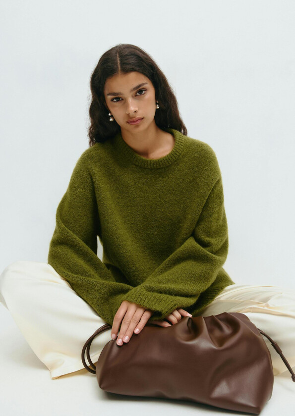 - Crew neck knitted sweater - Strikkede gensere - Grønn - L - Dame