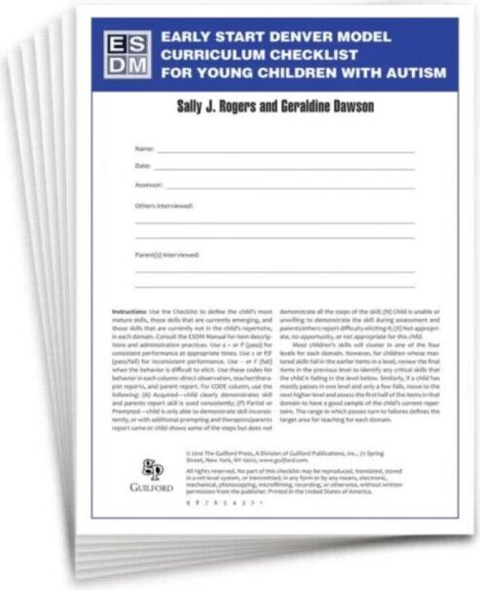 Early Start Denver Model Curriculum Checklist for Young Children with Autism, Set of 15 Checklists, av Sally J. (UC Davis Medical Institute Sacramento