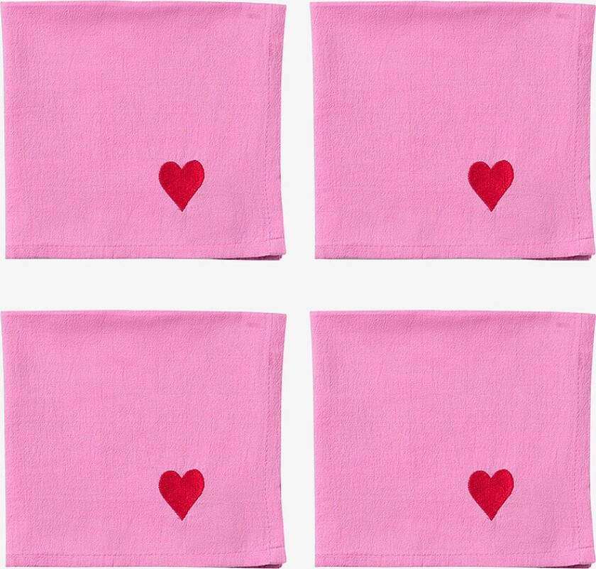 Serviettsett Pink Hearts - Rosa
