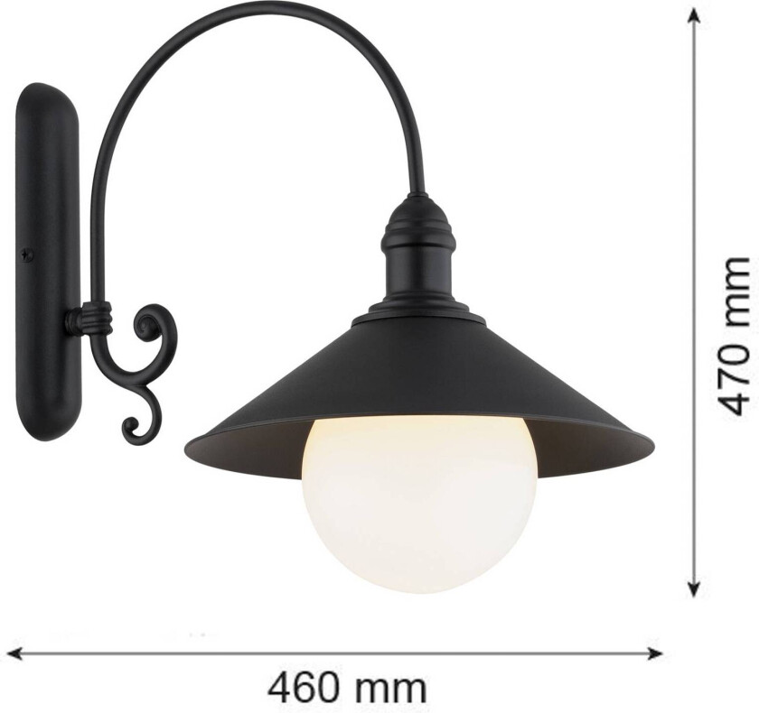 Utendørs vegglampe Enduro, svart, stål, glass, IP44, E27