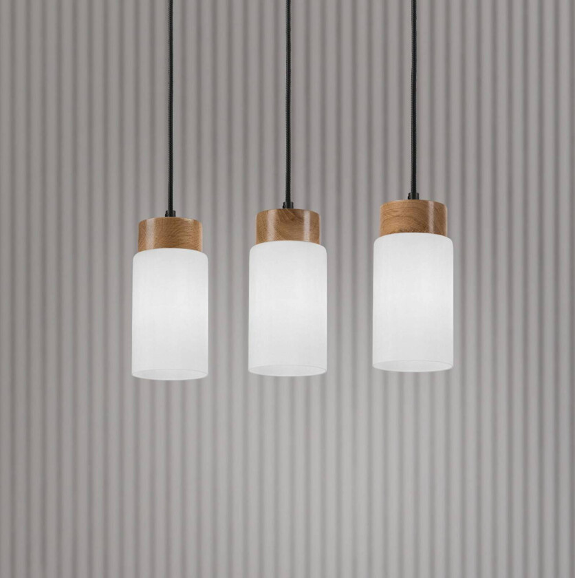 Markus hengelampe, opalglass/eiketre, lengde 60 cm 3 lyskilder.