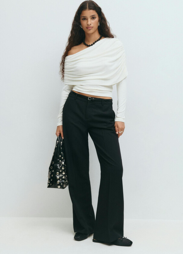 - Sloped shoulder cape top - Langermede topper - Hvit - S - Dame
