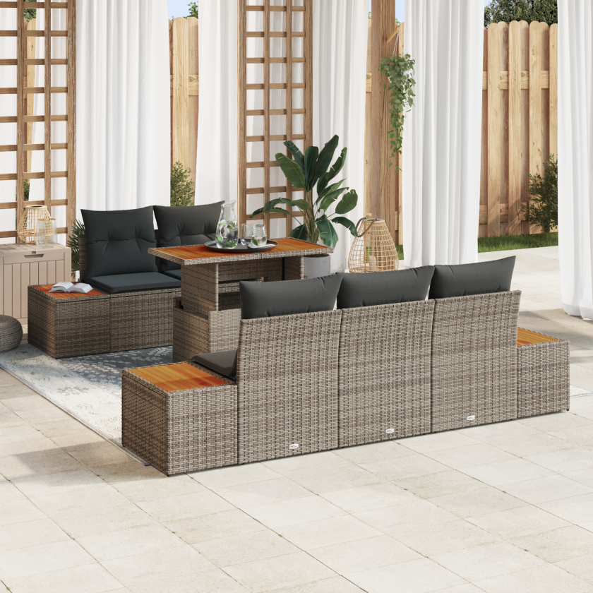 6 deler hagemøbelsett med puter Grå poly rotting