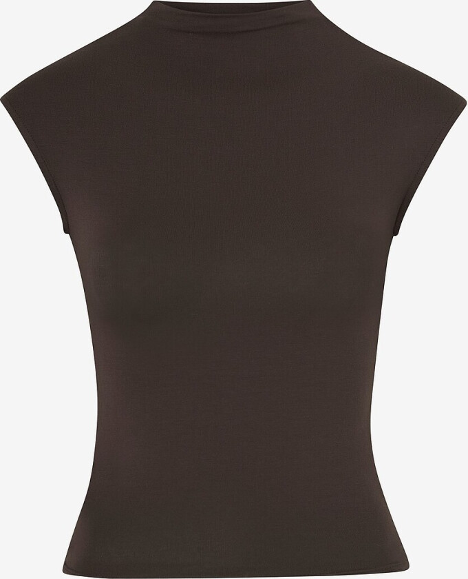 Topp Soft Touch Funnel Neck Top - Brun