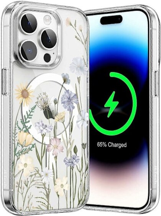 1 stk. magnetisk deksel til iPhone 16 Pro Max, kompatibelt med MagSafe, slankt, klart blomsterdeksel til dame, 6,9\", livlig vår