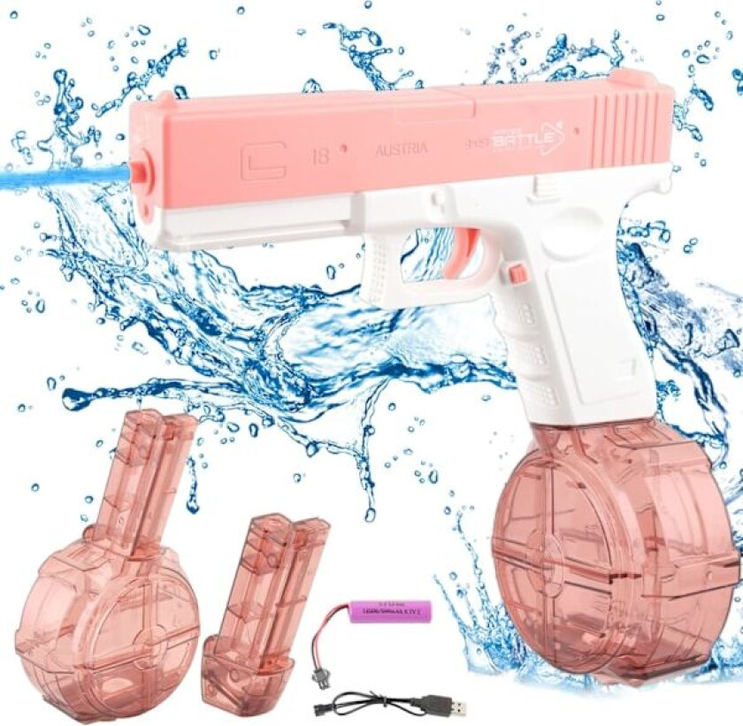 Elektrisk vannpistol, maksimal rekkevidde 32 fot Elektrisk automatisk vannpistol Stor kapasitet-trommelversjon Vannkanon Sommerbasseng Strandfestleke (Rosa)