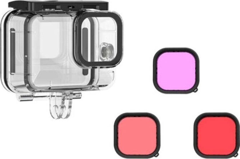 TELESIN Vanntett Etui til GoPro Hero 9 / 10 / 11 / 12 / 13 - inkl. 3 x Fargede Linser - Gjennomsiktig / Svart