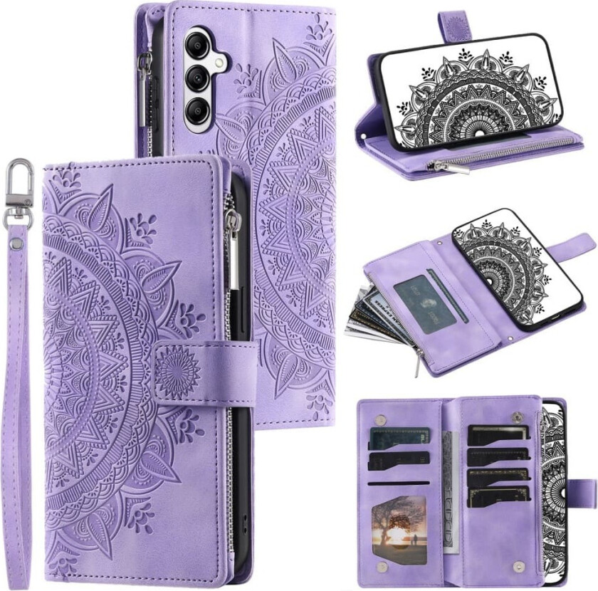 For Samsung Galaxy A56 Lommebok Deksel Shell Mandala Blomstermønster - Lilla