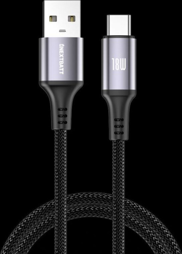 USB-A til USB-C-kabel 18W, 2m - Svart