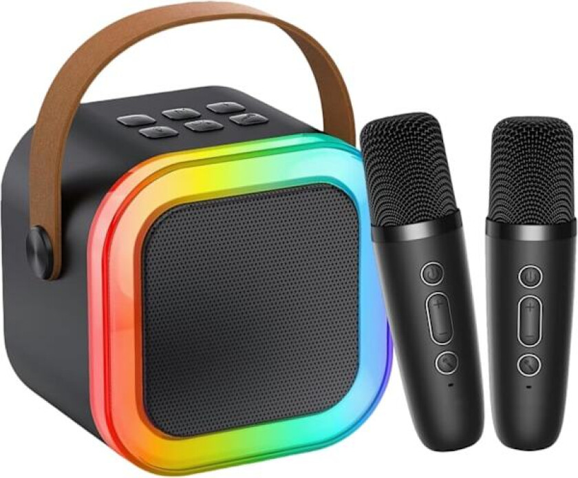 Mini Karaoke-maskin for barn og voksne – Bærbar Bluetooth-høyttaler med 2 mikrofoner, barnemikrofoner